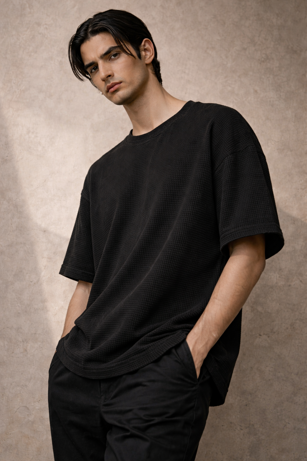 Jet Black Oversize Waffle T-Shirt