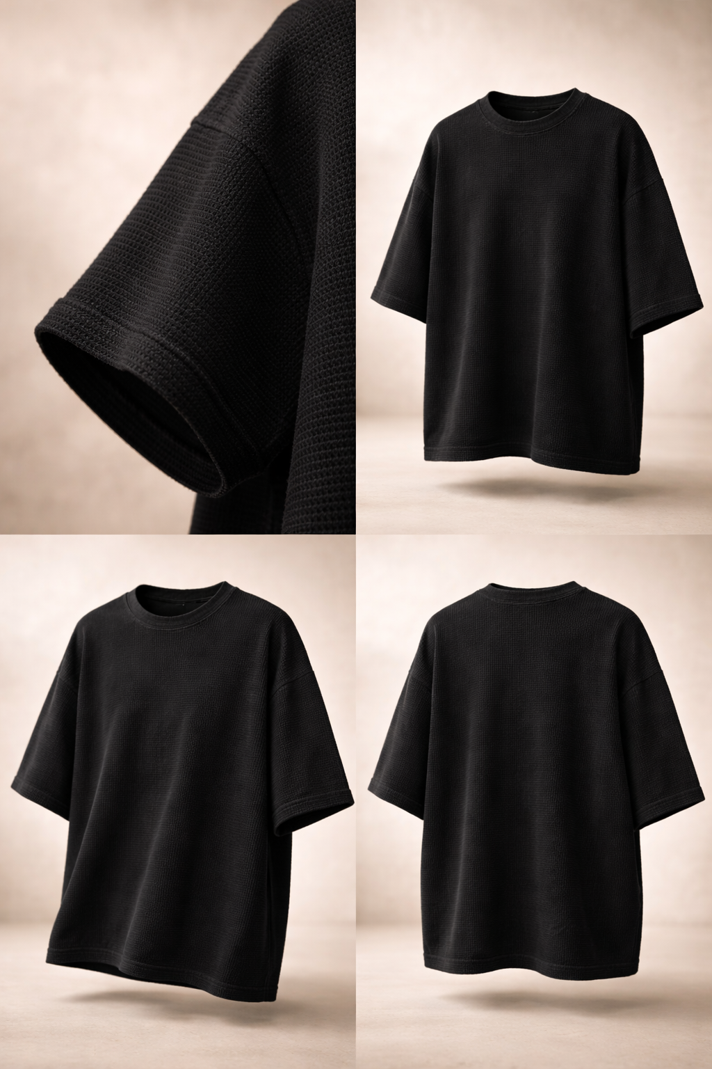 Jet Black Oversize Waffle T-Shirt